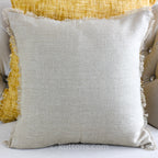 Handmade Linen Cushion Cover With Shiny Lurex Fringes Cream 20x20