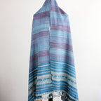 Handspun Handwoven Tussar Silk Merino Wool Shawl Wrap Blue Golden Brown 37x83