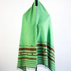 Organic Cotton Scarf Handwoven Kala Cotton Wrap with Tassels Green 22x73