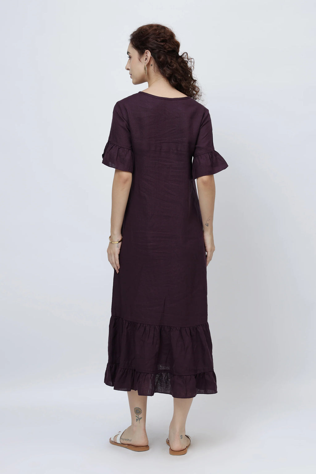 Ruffle Hem Linen Midi Dress Soft Flowing Midi