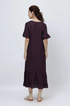 Ruffle Hem Linen Midi Dress Soft Flowing Midi