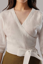 Linen Wrap Top Structured Wrap Linen Top with Tie Waist