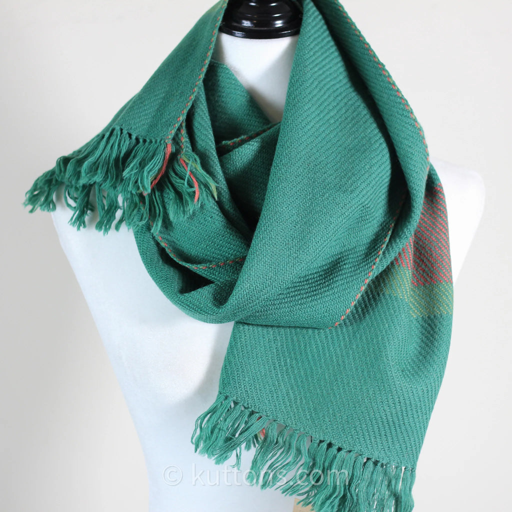 Handwoven Merino Himalayan Woolen Scarf Naturally Dyed with Indigo Madder Tesu Flowers Green 13x78