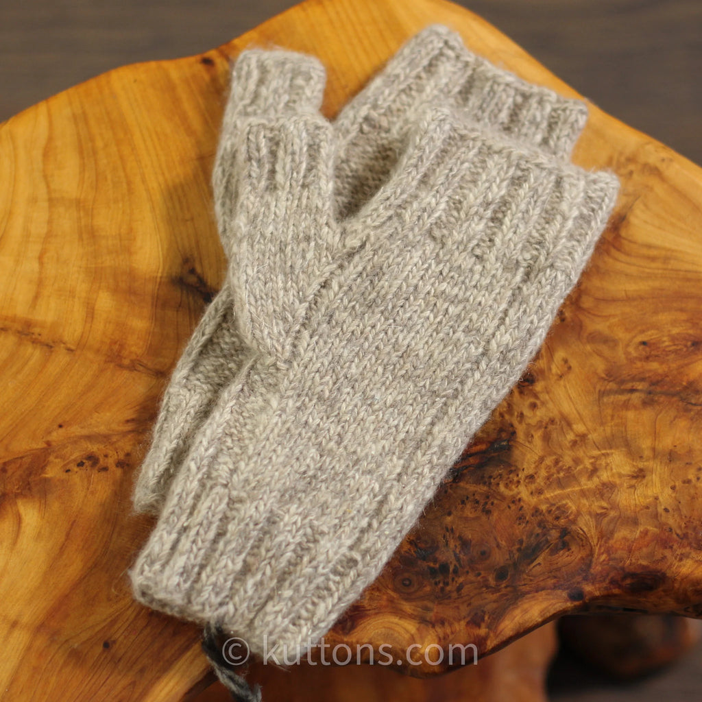 Pure Pashmina Cashmere Fingerless Gloves Handknit Wristlets from Ladakh Light Brown