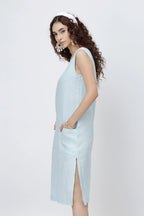 Sleeveless Linen Shift Dress European Linen Midi Dress with Pockets