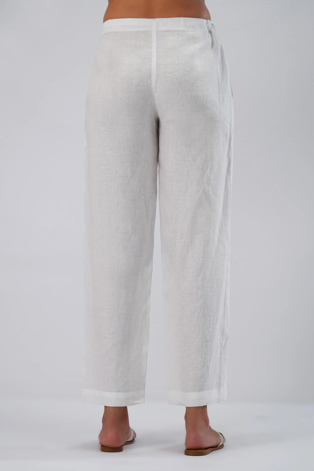 Linen Straight Leg Pants Adjustable Tie Waist Relaxed Fit