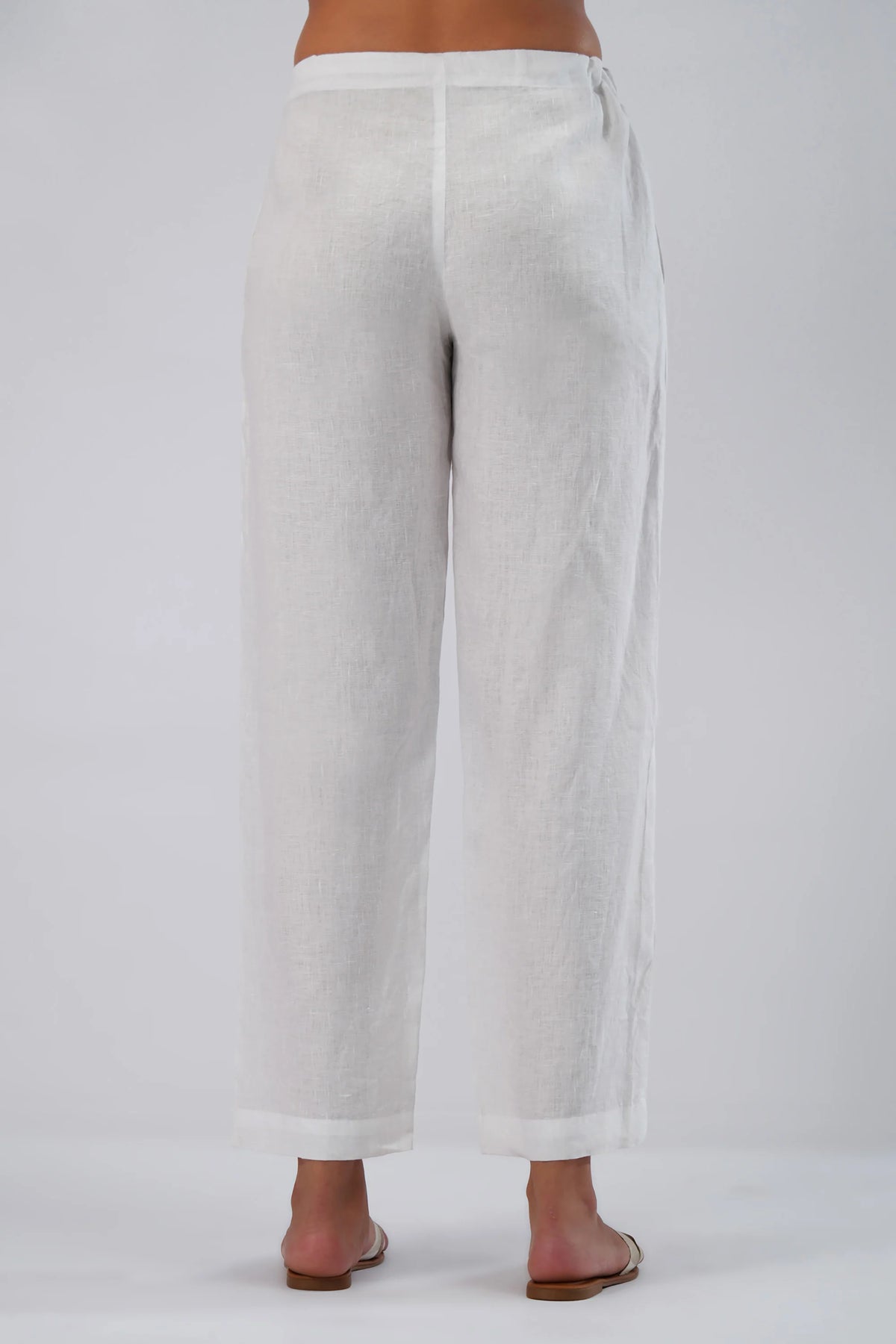 Linen Straight Leg Pants Adjustable Tie Waist Relaxed Fit