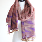 Handspun Tussar Silk Merino Wool Shawl Handwoven with Tassels Maroon 38x87