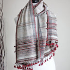 Naturally Dyed Silk Cotton Wrap with Tassels Handwoven from Cotton Eri Silk Tussar Silk White Red Stole 23x70