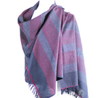Handspun Handwoven Pure Cotton Scarf Frayed Edges Black Red 23x76