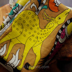 Hand Painted Kalamkari Cotton Wrap Cum Art Decor Depicting Ethnic Women with Deers Natural Colours Multicolour 36x94