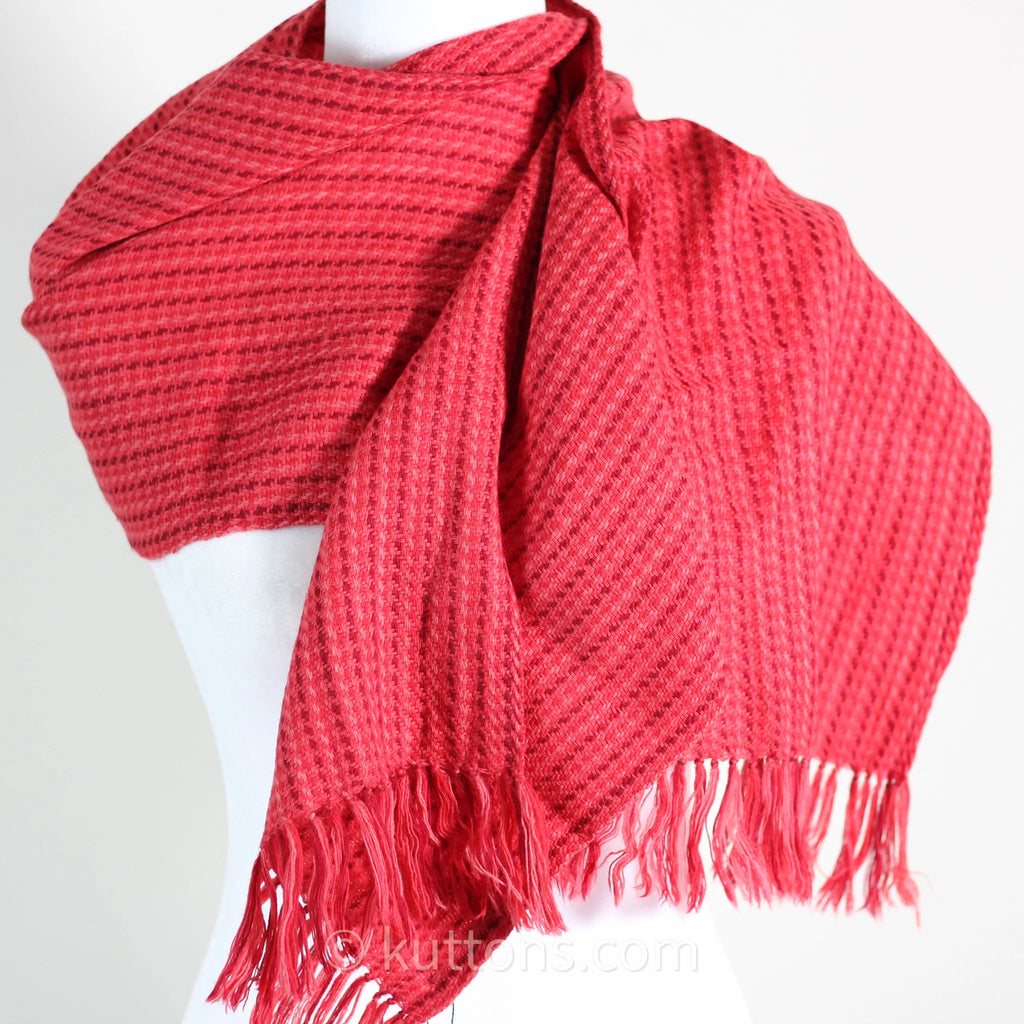 Handwoven Merino Himalayan Wool Scarf Naturally Dyed with Madder Sappanwood Red 11x52 Small