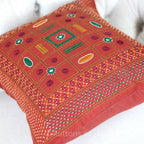 Tribal Lambani Hand Embroidered Cushion Cover With Kodi Sea Shell Tassels Banjara Decorative Throw Pillow Carmine 16x16