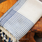 Organic Cotton Wrap Dyed with Natural Dyes Handspun Handwoven by Women Weavers White Blue 25x82
