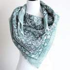 Sanganeri Hand Block Printed Mul Cotton Bandana Soft Lightweight Airy Scarf Green 46x42