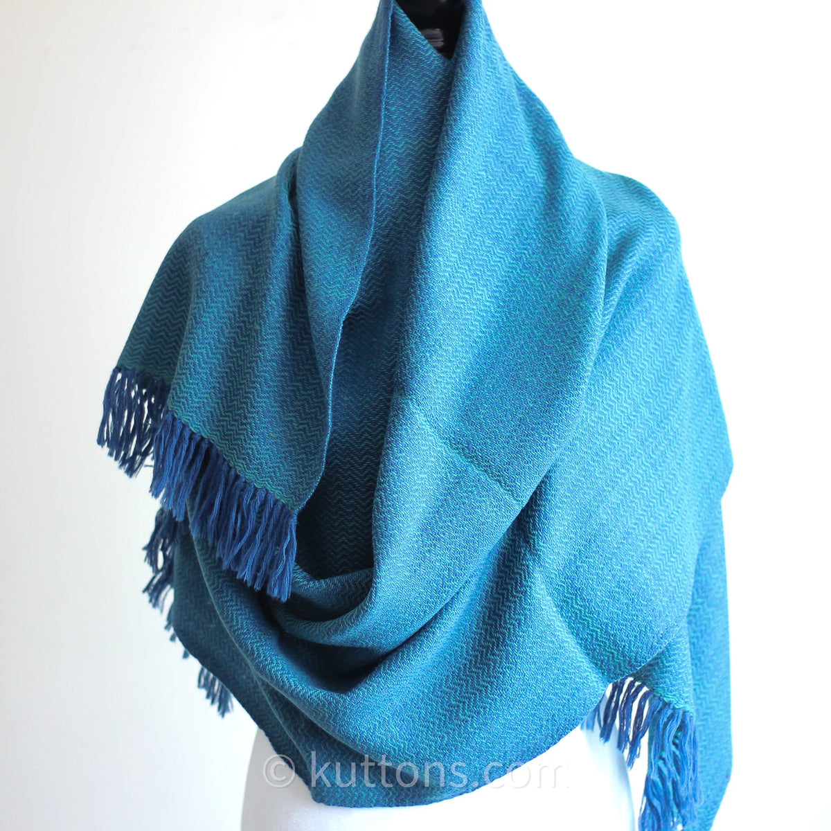 Naturally Dyed Handwoven Merino Himalayan Wool Shawl Wrap Dyed with Indigo Tesu Flowers Blue Green 235x84