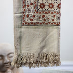 Kalamkari Hand Block Printed Handwoven Cotton Decorative Towel Dyed with Natural Colours Beige Rust 28x61
