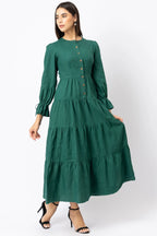 Linen Button Front Tiered Maxi Dress