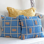 Handcrafted Square Box Cotton Jute Throw Pillow Cover Decorative Cushions Blue 16x16