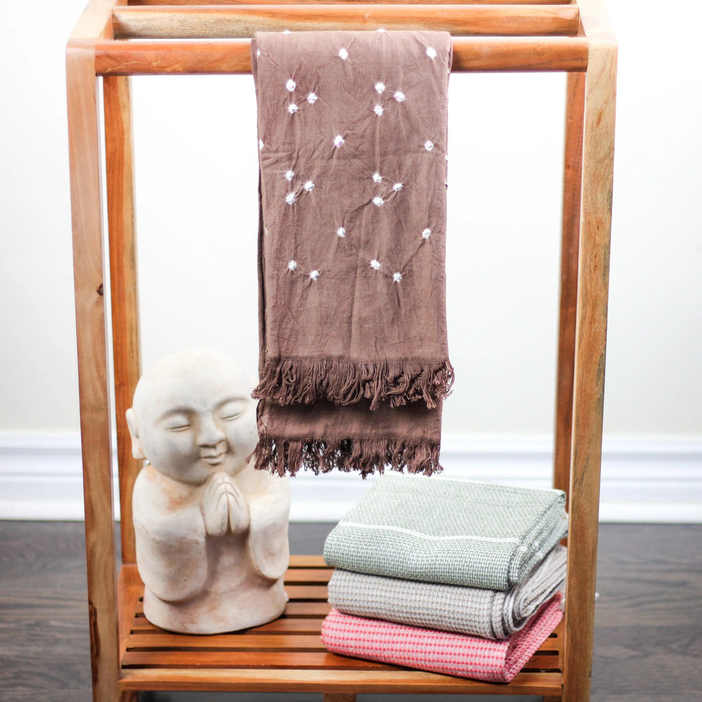 Bandhani Tie Dye Handwoven Cotton Decorative Towel Bathroom Decor Brown 27x59