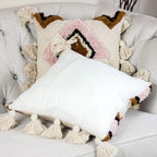 Cotton Tufted Textured Boho Pillow Cover With Large Tassels Cream Pink 18x18 Square Single