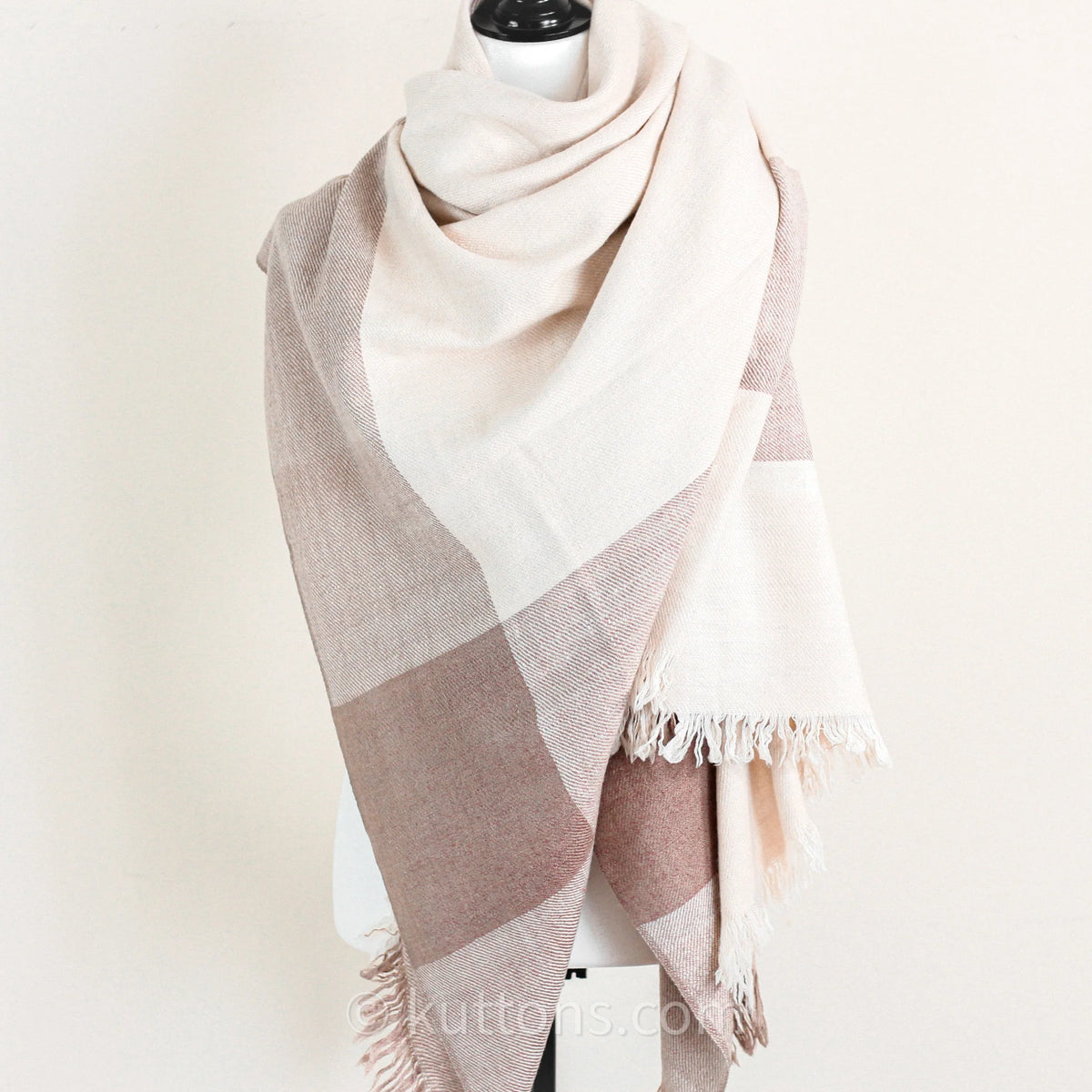 100 Pure Pashmina Cashmere Shawl 2 Ply 356 gm Handspun Handwoven Full Size Cashmere Shawl Wrap Made by Women Weavers of Ladakh Himalayas Brown Cream 38x75