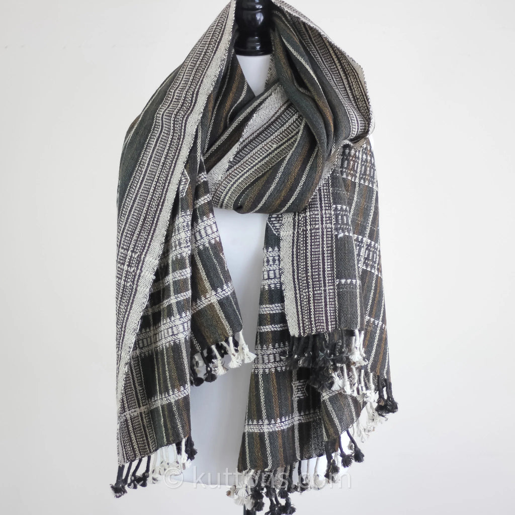 Handspun Handwoven Ethnic Desi Wool Shawl cum Throw Brown 38x86
