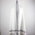 Handwoven Pure Himalayan Sheep Wool Shawl Rustic Warm Blanket White Cream 39x82