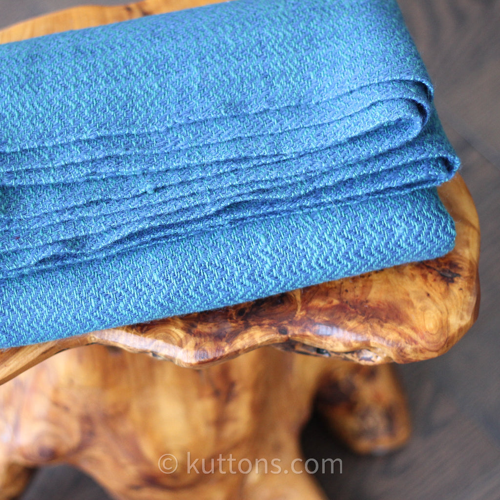 Naturally Dyed Handwoven Merino Himalayan Wool Shawl Wrap Dyed with Indigo Tesu Flowers Blue Green 235x84