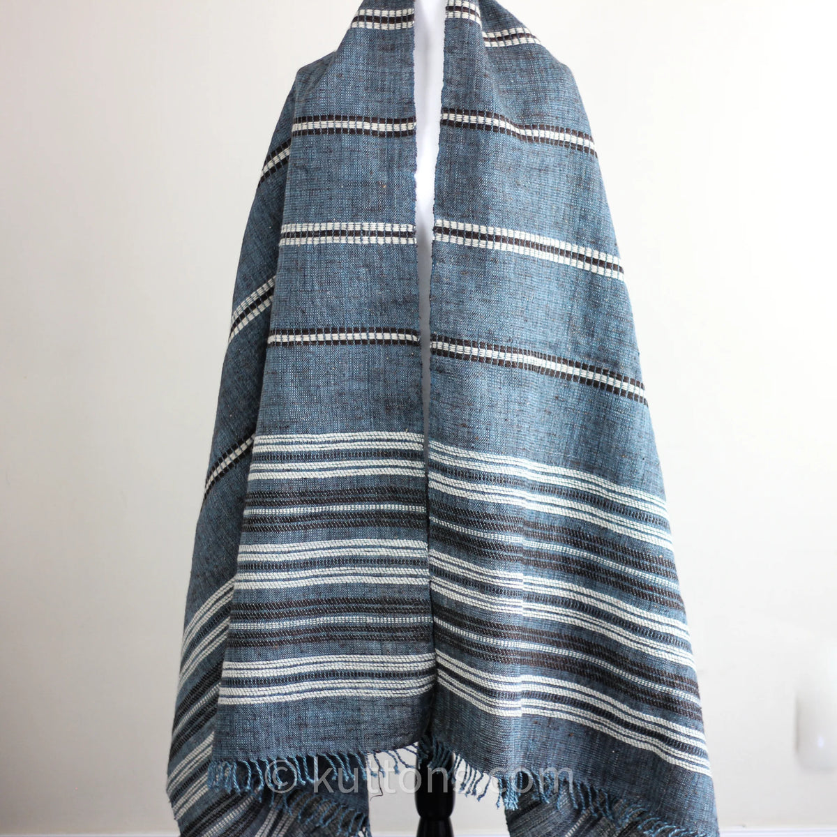 Rustic Charm Multipurpose Handspun Handwoven Ethnic Woolen Shawl Wrap cum Blanket Throw Blue 38x92