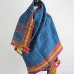 Handspun Handwoven Multipurpose Ethnic Shawl cum Throw Sheep Wool Blue 37x82
