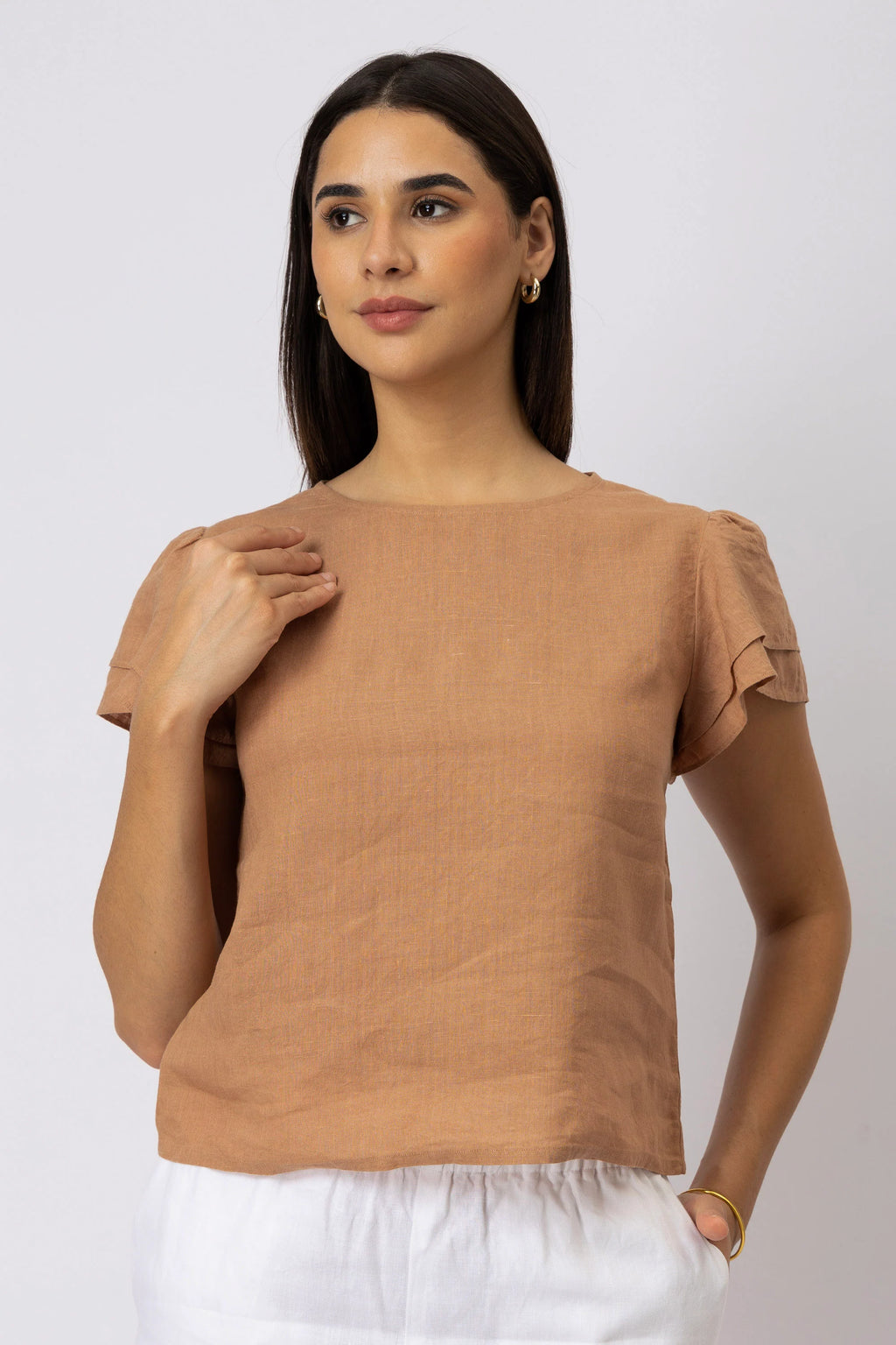 Layered Ruffle Sleeve European Linen Top