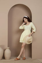 The Elara European Linen Dress Rich Double Layered Mini Skirt Dress Boat Neck