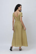 The Aria Linen Maxi Dress Square Neck Fitted Bodice