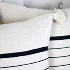Handmade Textured Cotton Striped Pillow Cover Large Corner Tassels Cream 18x18 Square