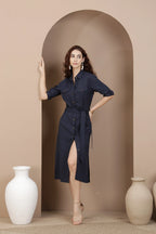 Tailored Linen Shirt Midi Dress Belted Shirt Dress