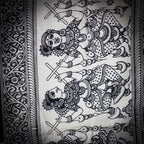 Ethnic Hand Painted Kalamkari Silk Wrap Natural Dyes Floral Dancing Divas Black 36x93