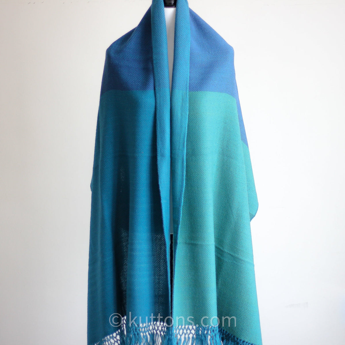 Handwoven Woolen Wrap Naturally Dyed with Tesu Flowers Indigo Blue Green 26x80