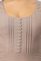 Linen Figure Hugging Midi Dress Scoop Neck with Pintuck Bodice