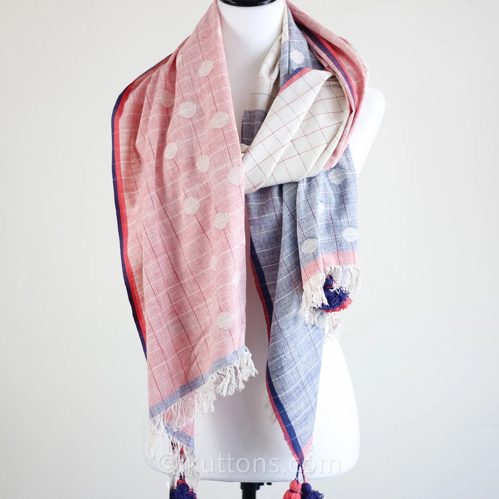 Ethically Sourced Beautiful Cotton Wrap Handcrafted by Women Artisans in India Pink Blue 30x86