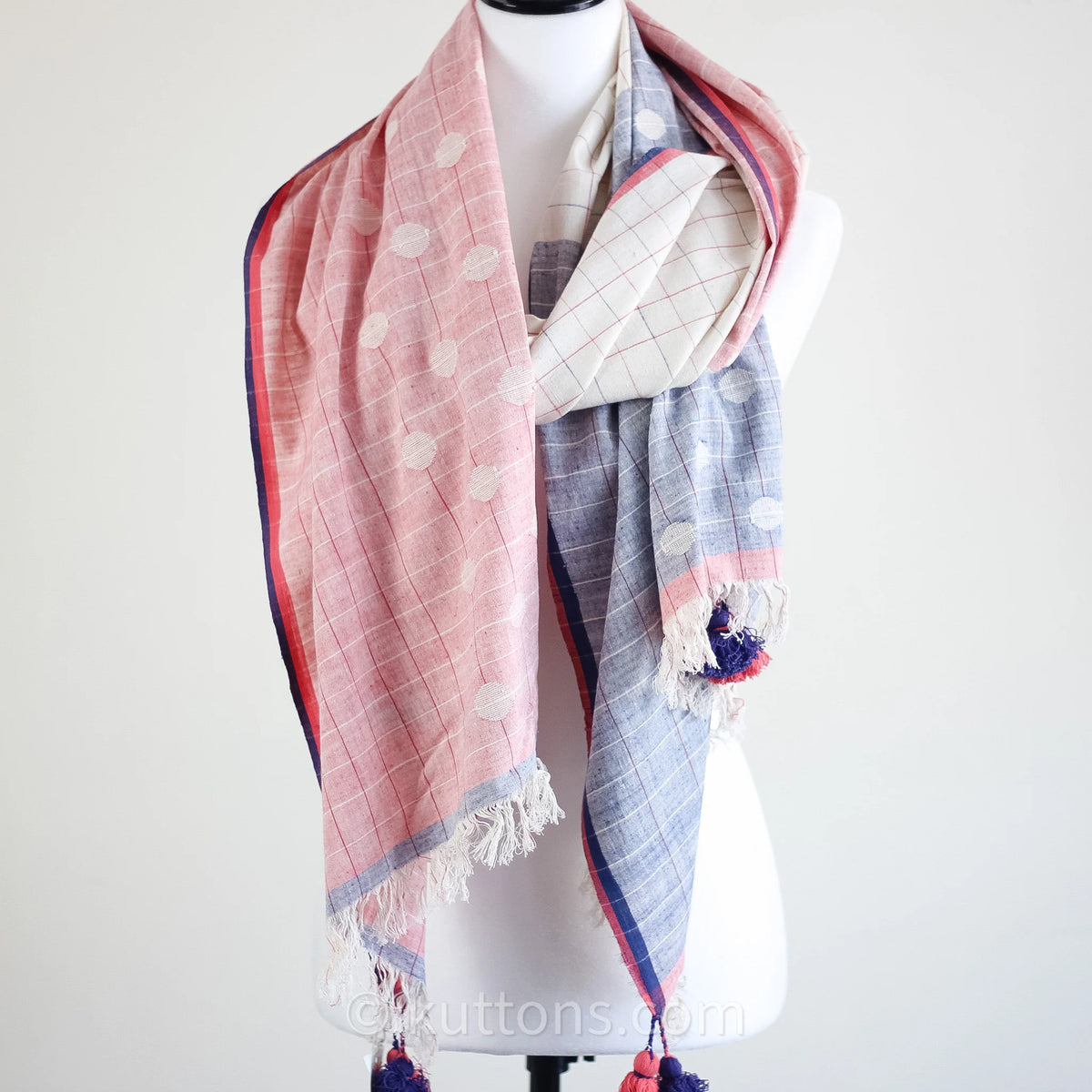 Ethically Sourced Beautiful Cotton Wrap Handcrafted by Women Artisans in India Pink Blue 30x86