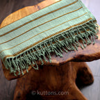 Handwoven Organic Kala Cotton Scarf Wrap with Tassels Green 23x78