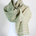 Himalayan Merino Wool Scarf Handspun Handwoven and Naturally Dyed in the Himalayas with Indigo Tesu Flowers Green 13x76