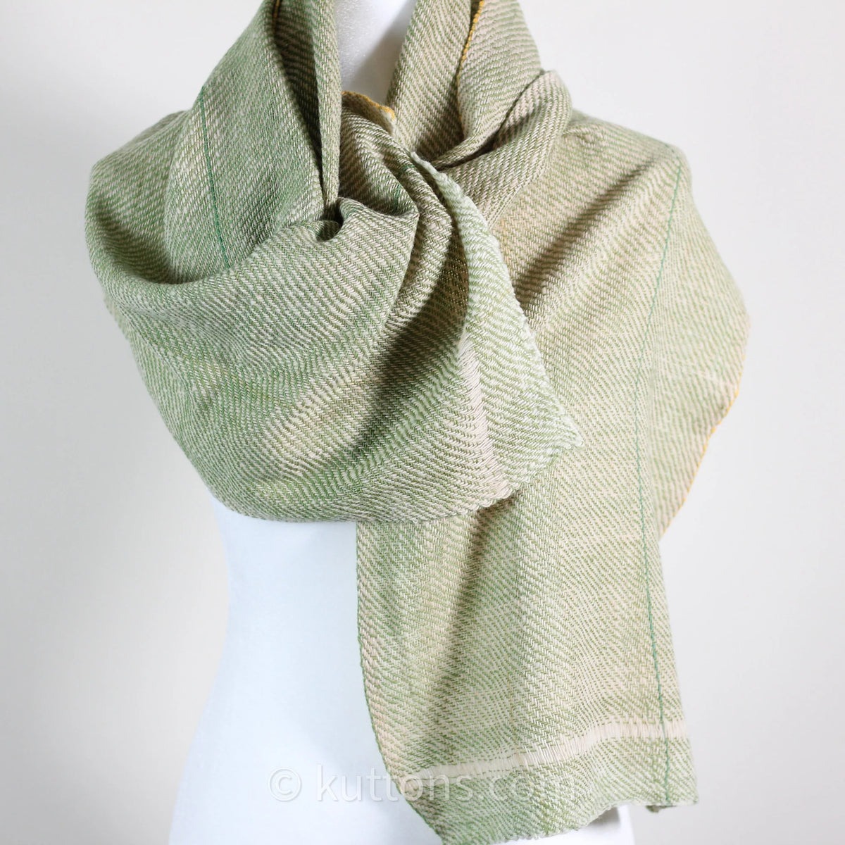 Himalayan Merino Wool Scarf Handspun Handwoven and Naturally Dyed in the Himalayas with Indigo Tesu Flowers Green 13x76