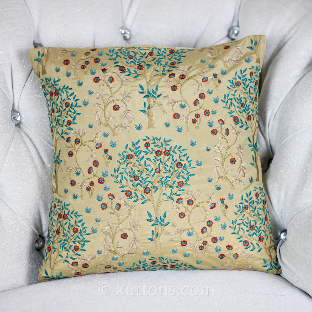 Silk Blend Decorative Cushion Cover with Exquisite Embroidery Beige 16x16