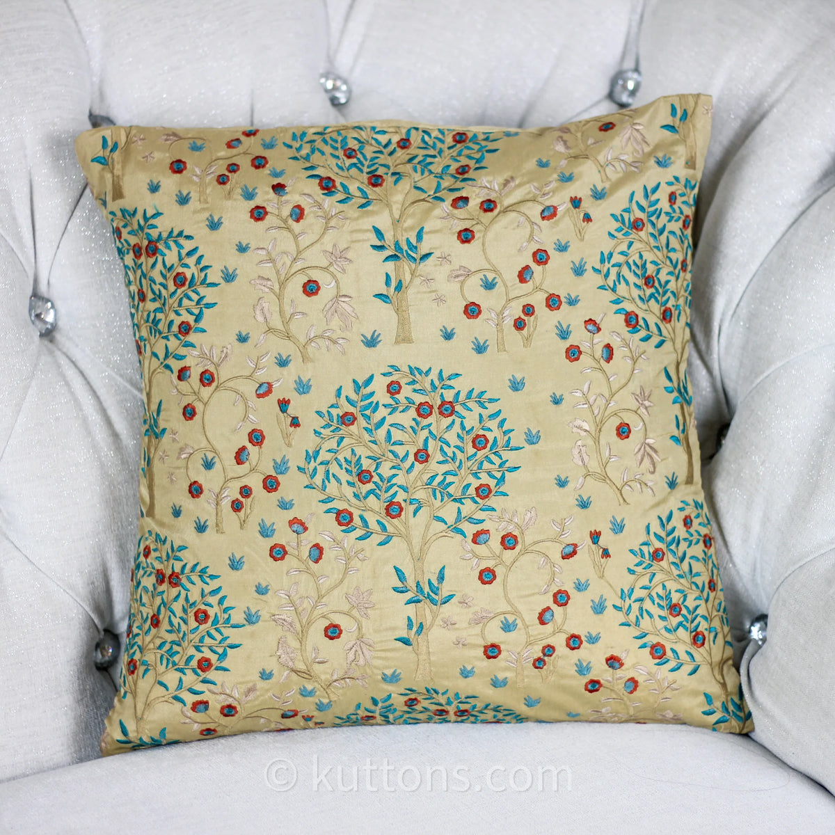 Silk Blend Decorative Cushion Cover with Exquisite Embroidery Beige 16x16