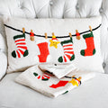 Christmas Stockings Cushion Cover Textured Cotton Tufted Holiday Theme Pillow Case Cream Red 24x14 Pair of 2
