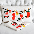 Christmas Stockings Cushion Cover Textured Cotton Tufted Holiday Theme Pillow Case Cream Red 24x14 Pair of 2
