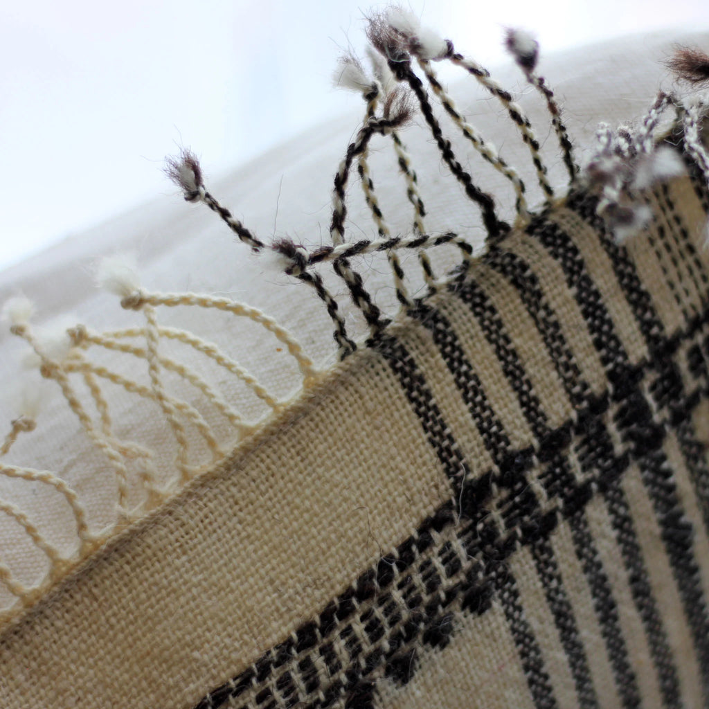 Handwoven Organic Wool Cotton Cushion Cover with Tassels Throw Pillow Cream Brown
