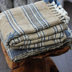 Ethnic Handspun Handwoven Wool Throw cum Blanket Beautiful Tassels Khaki 40x89
